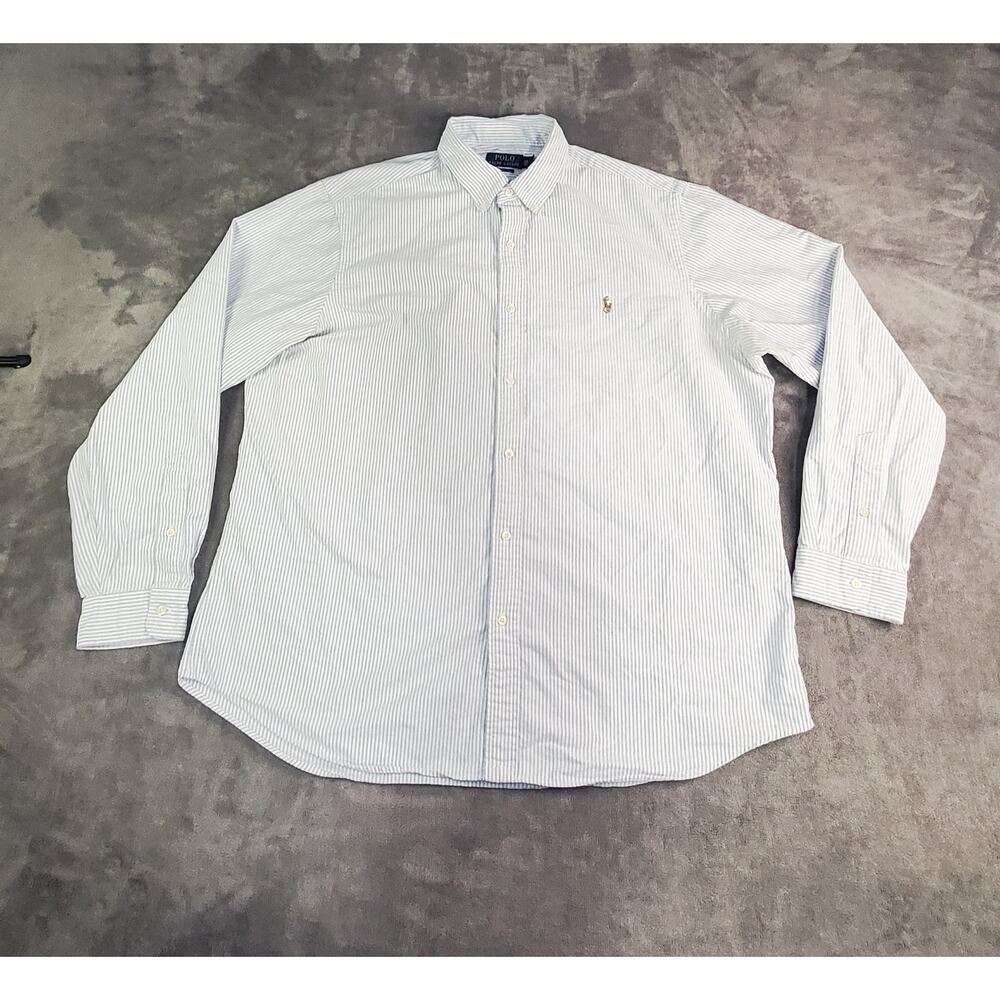 Polo Ralph Lauren Shirt Mens Sz XXL Classic Fit Button Down Striped White Blue 7